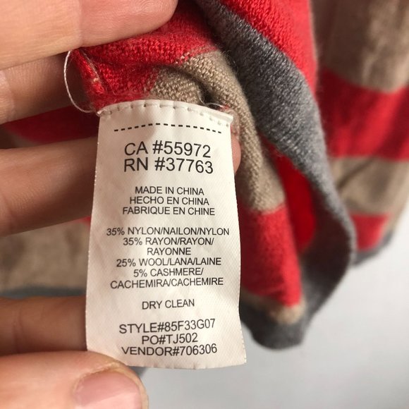 C&C California Women's Size Medium Tan Coral Grey Striped Wool Cashmere Sweater - Picture 5 of 6
